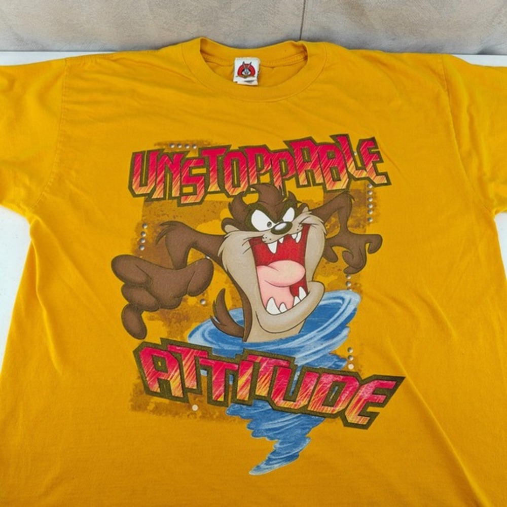 Looney Tunes Taz T-Shirt Mens XL Yellow Graphic Unstoppable Attitude Vintage Y2K